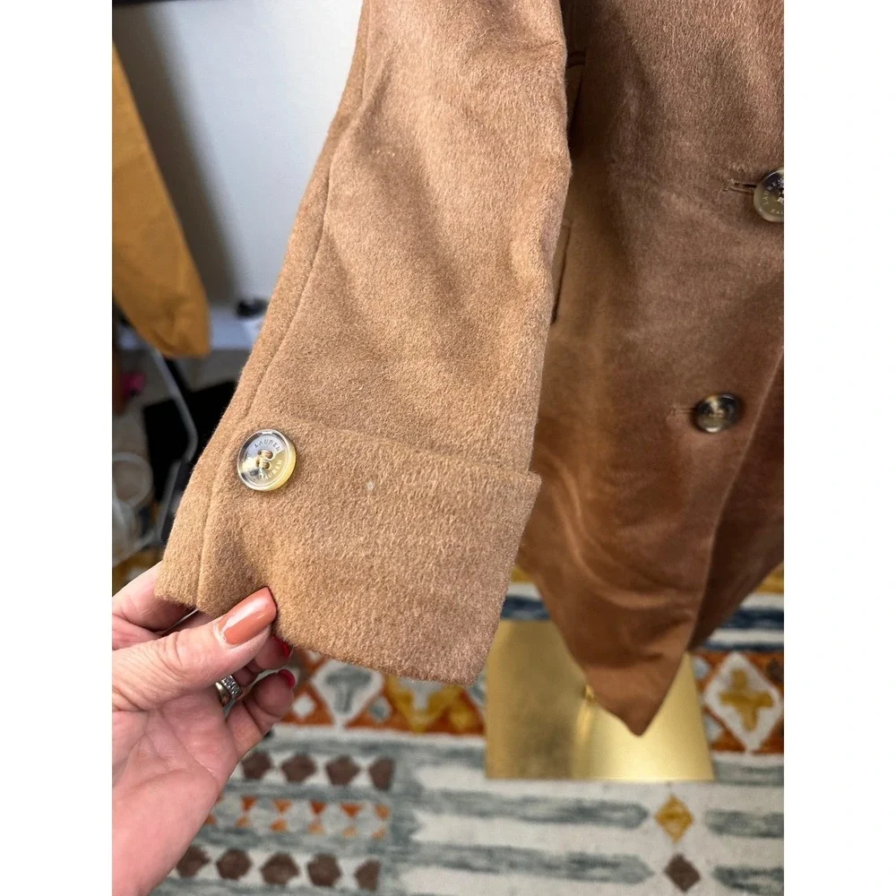 Lauren Ralph Lauren NWT‎ 2 Petite Wool Blend Button Front Classic Coat Camel